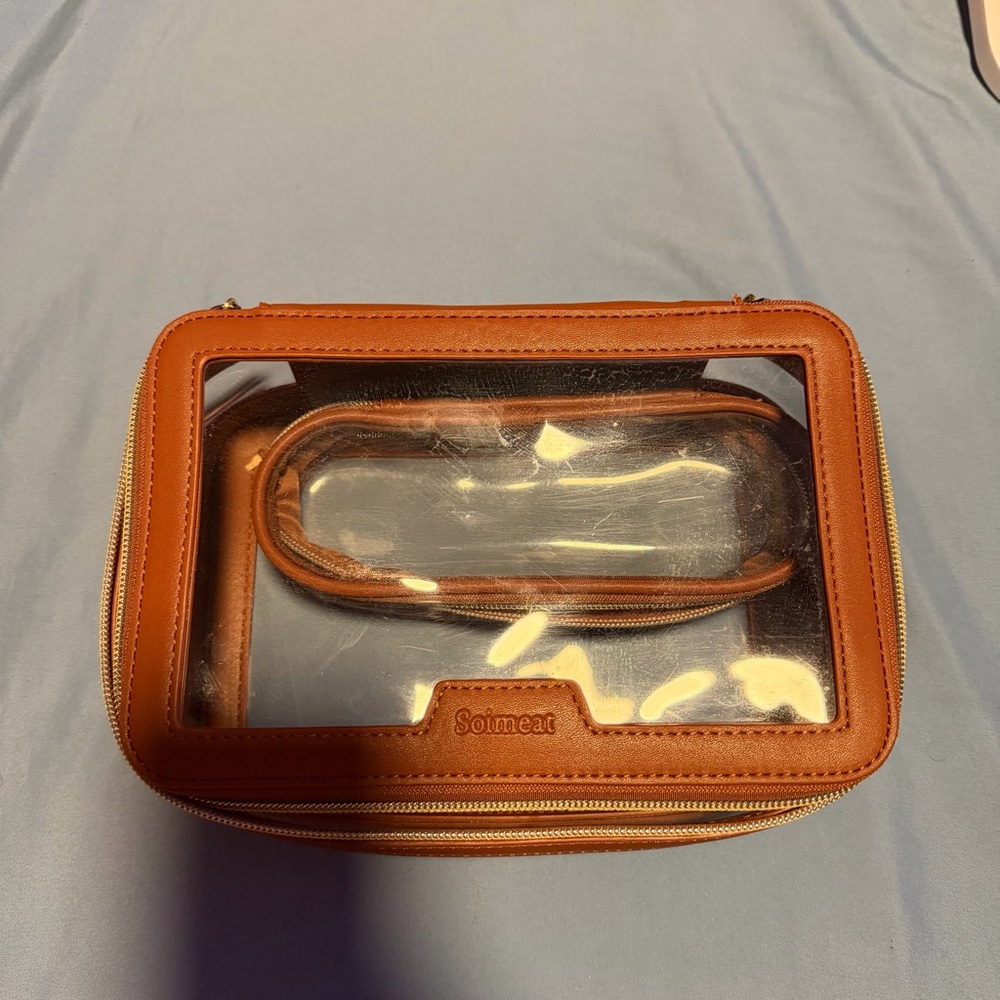 Transparent Tan Makeup Bag